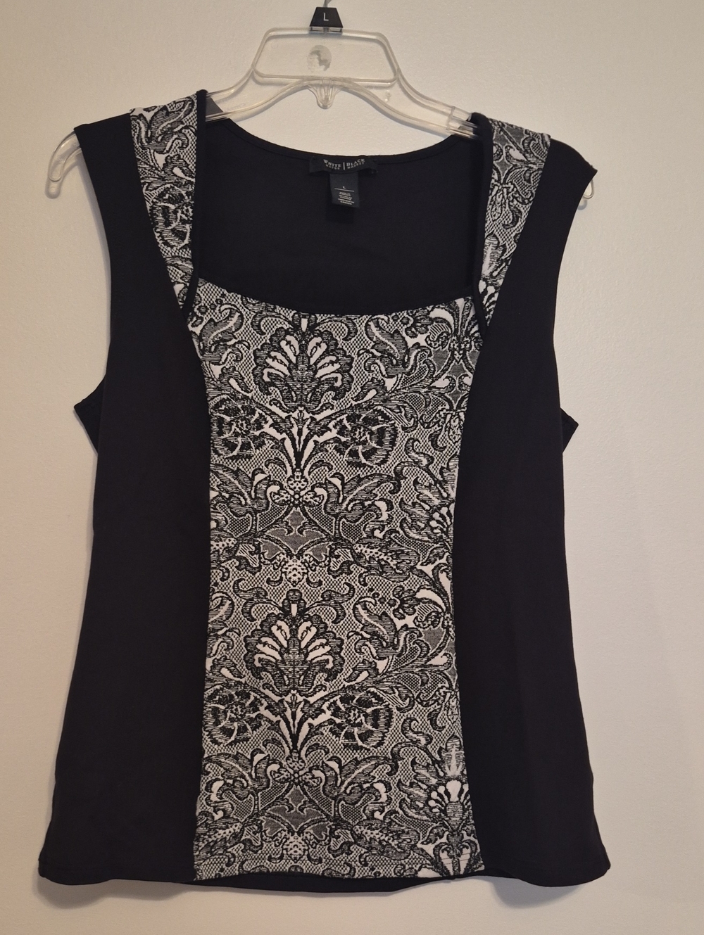 White House Black Market Black Tank with White Damask Front Panel SZ L